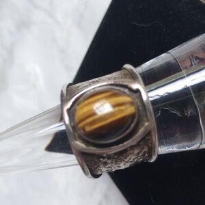 Tiger's Eye Cabochon Brutilist Signed JN Sterling Ring 8